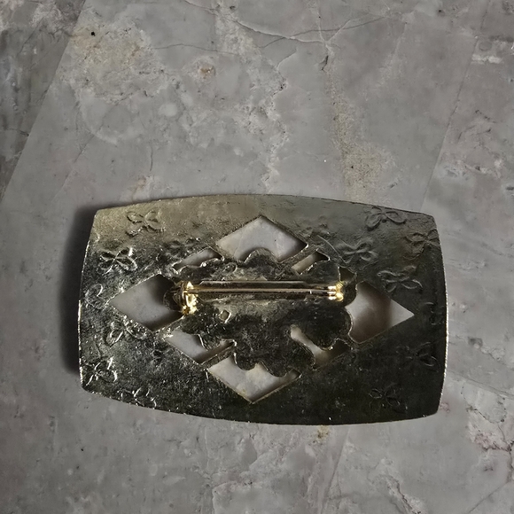 Vintage Cloisonné Floral Checkered Brooch/Scarf Pin - Picture 5 of 5